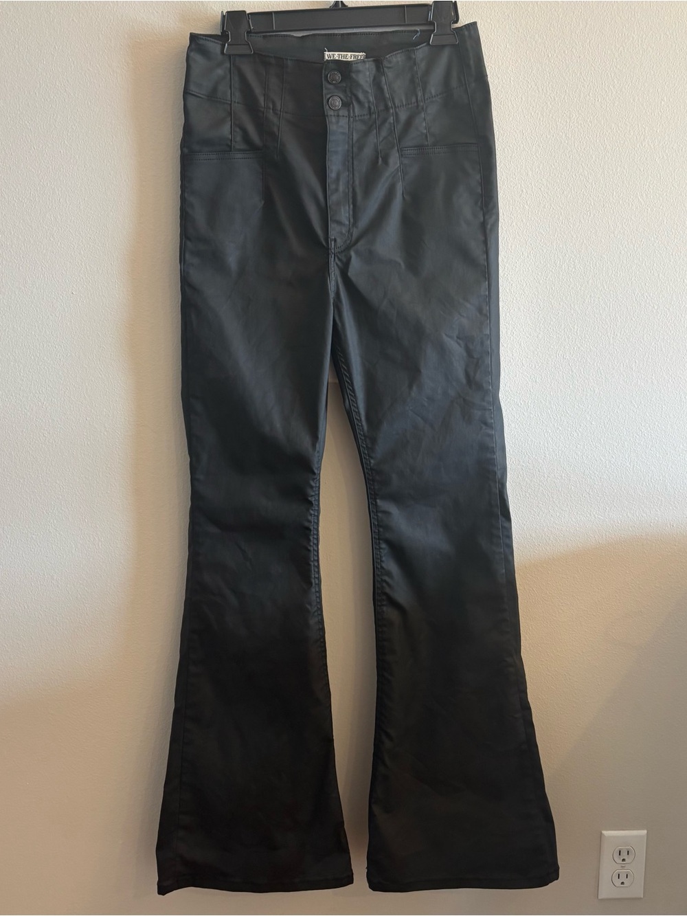 Free People We the Free Black Faux Leather Coated Ultra High-Rise Flare Pants 31